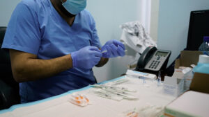 MSF medical mobile teams vaccinating Elderly people and frontline Healthcare workers in a nursing home in Tripoli.