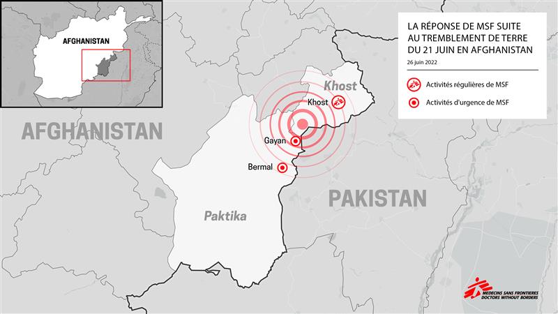 Un carte des zones affectées par le séisme en Afghanistan.